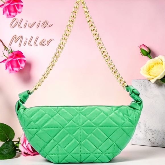Olivia Miller Handbags - 👛 NIB Gorgeous, Elegant Olivia Miller Green Quilted Crossbody Bag w/Gold Chain